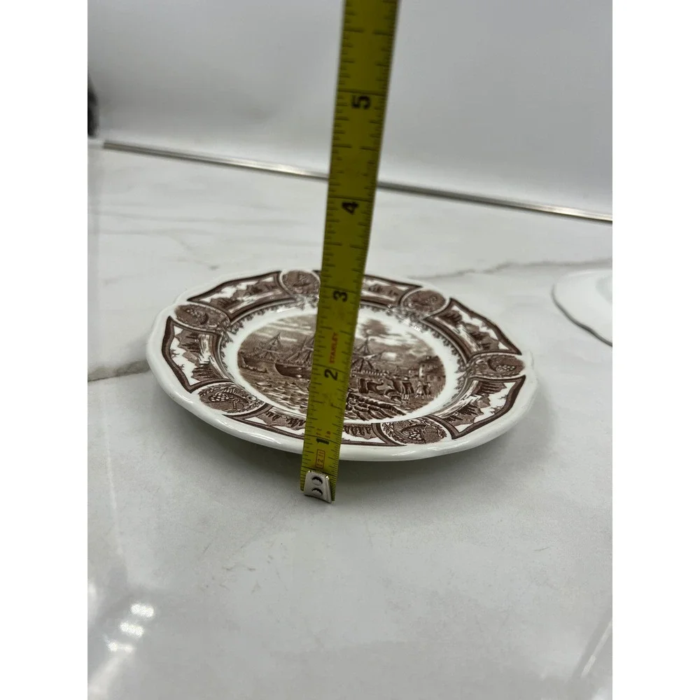J&G Meakin Americana Style House Boston Tea Party Brown Ironstone Salad Plates 2